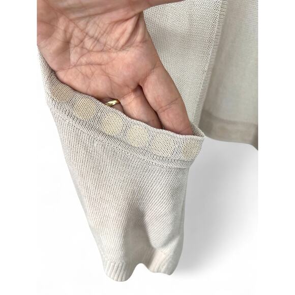 GAP | L | Cardigan Sheer Open Front Sweater Large Sequin Mesh Trim Cream Beige - Picture 4 of 7